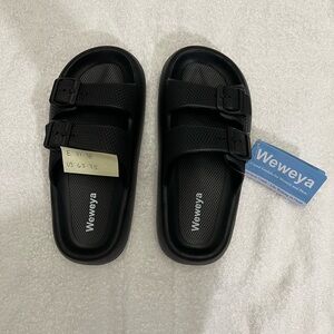 Weweya Black Cloud Pillow Sandals Double Adjustable Buckle Straps Unisex New